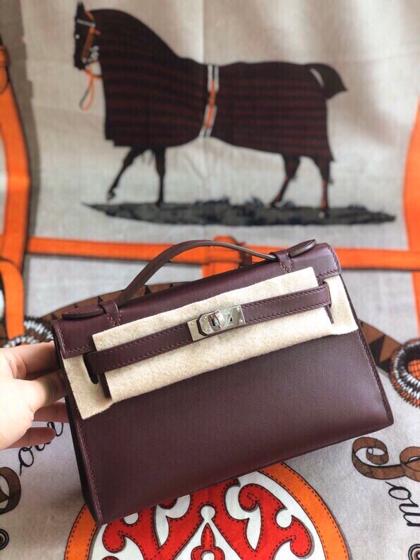 에르메스 미니 켈리백22 보르도 은장 스위프트